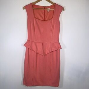 Cache Coral Peplum Sheath Dress Sleeveless Back Zip Career‎ Cocktail Size 8